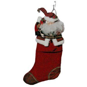 Santa Claus Christmas Stocking Large Size 24x13" Hanging Holiday Decor Vtg 80s